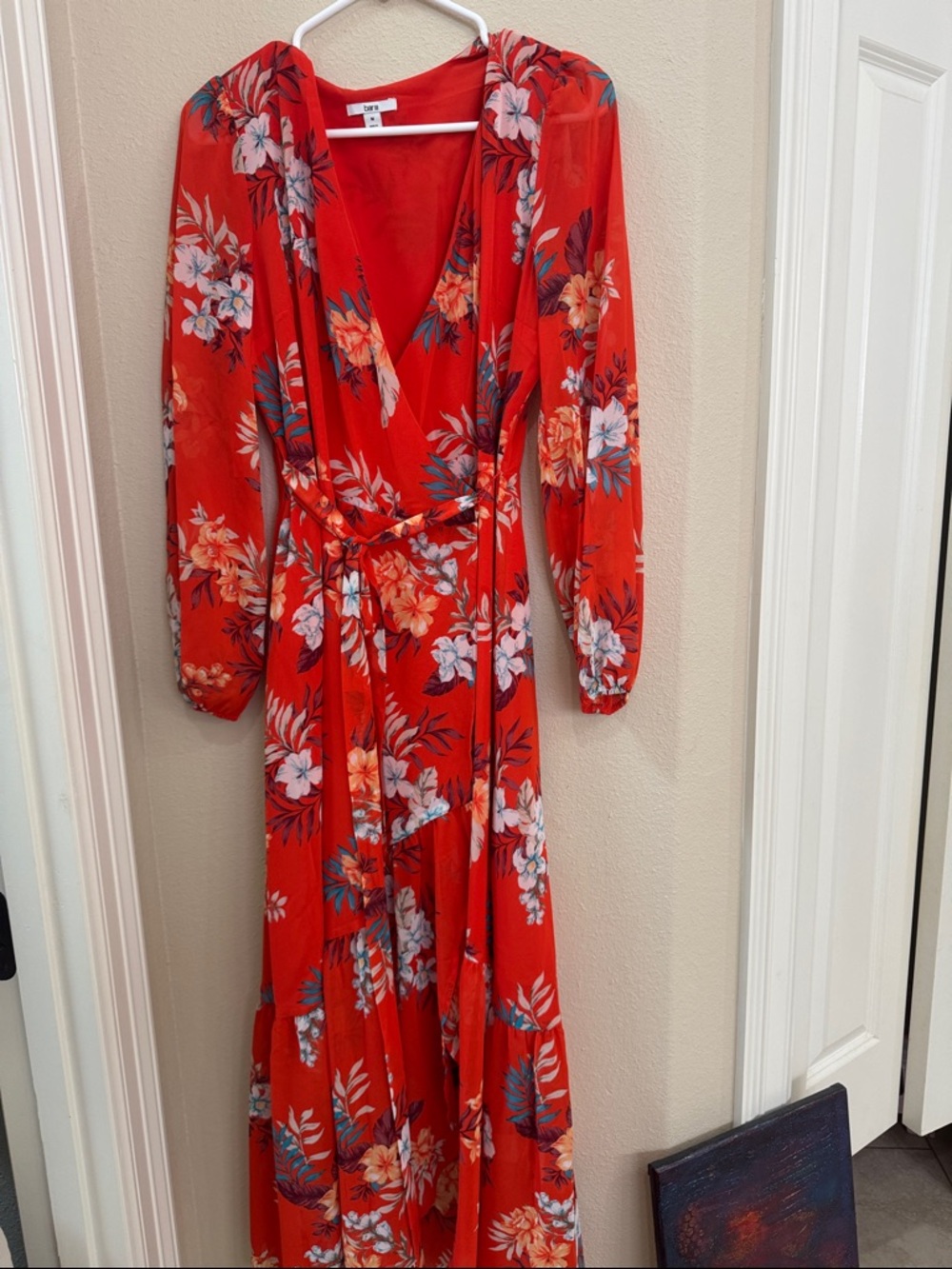 Bar III Red Floral Wrap Maxi Dress